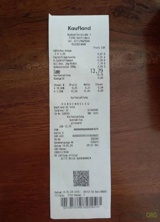 Allemagne Kaufland reçu de paiement